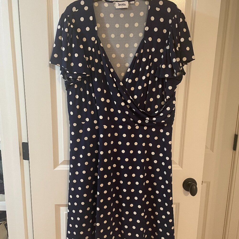 Leota Swing Faux Wrap Dress - Navy Polka Dot